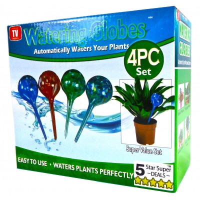 Aqua Plant Watering Globes - Automatic Self Watering Plant Glass Ball Bulbs - Indoor Outdoor Use - Perfect Potted Houseplants - Or While Out On Vacation - 2pc Red & Blue Large - As Seen TV   